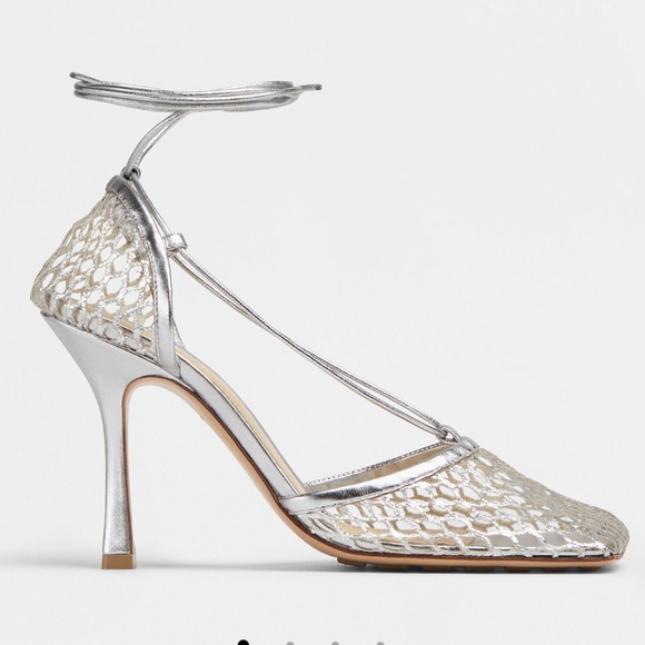 Bottega Veneta Metallic Mesh Lace-Up Leather Sandals - Picture 4 of 10